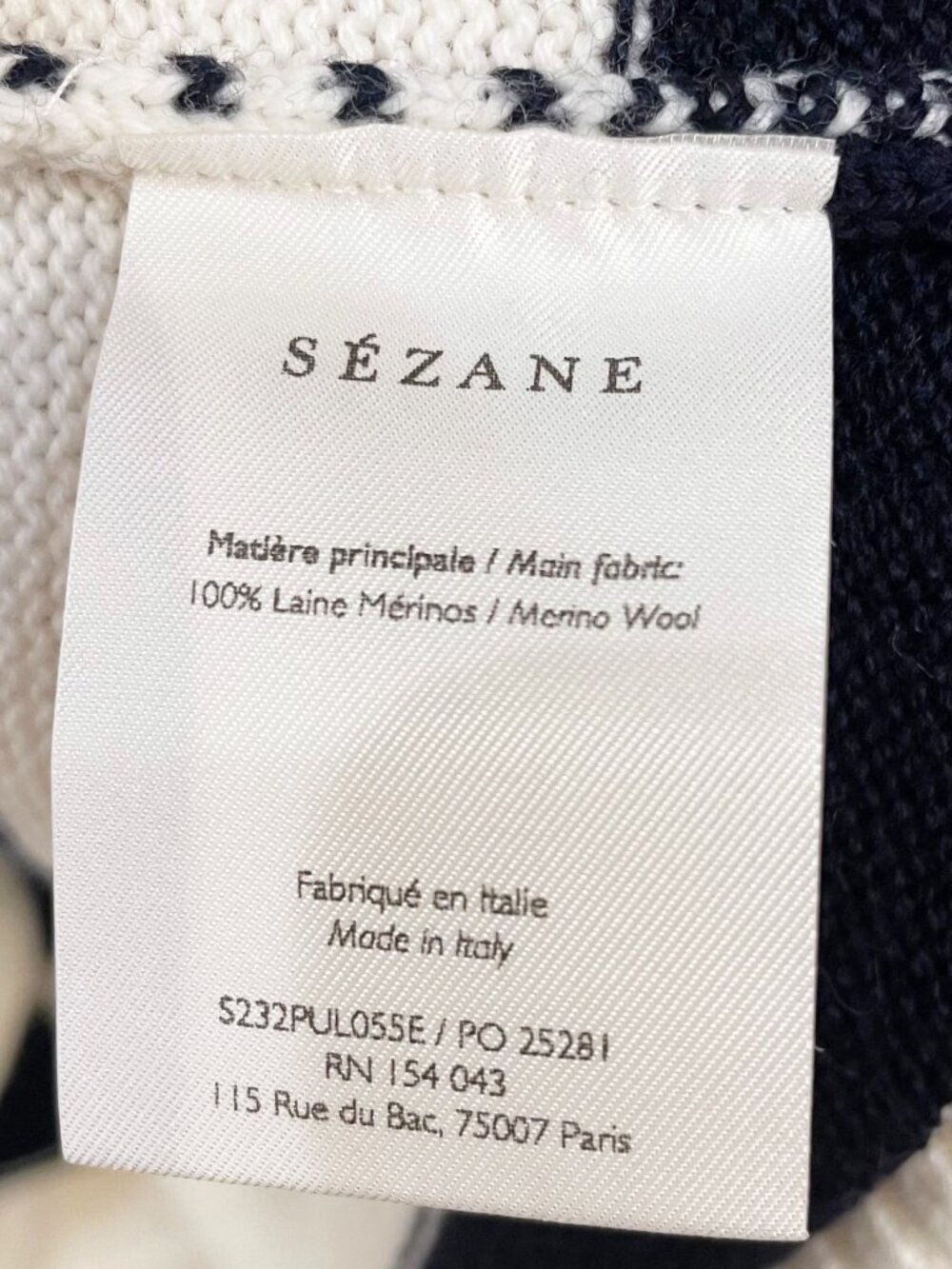 Like New Sezane Bastien 100% Wool Striped Sweater Ecru Navy Medium - Picture 7 of 8